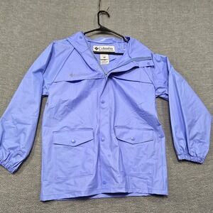 Columbia Youth Rain Jacket Periwinkle Blue Hooded PVC Shell RY0180 Size Large